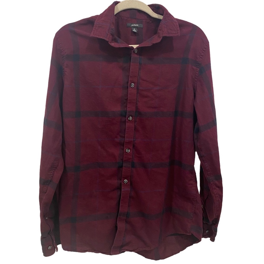 ALFANI Men's Wide Check Brushed Flannel RED Long Sleeve Button Down Shirt MEDIUM